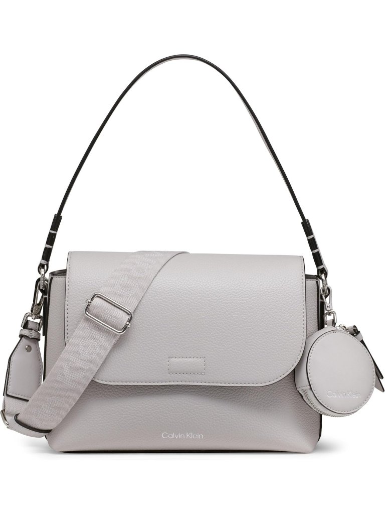 Calvin Klein Women's Dove Grey Leather Shoulder Bags 2in1 Crossbody Wide Strap